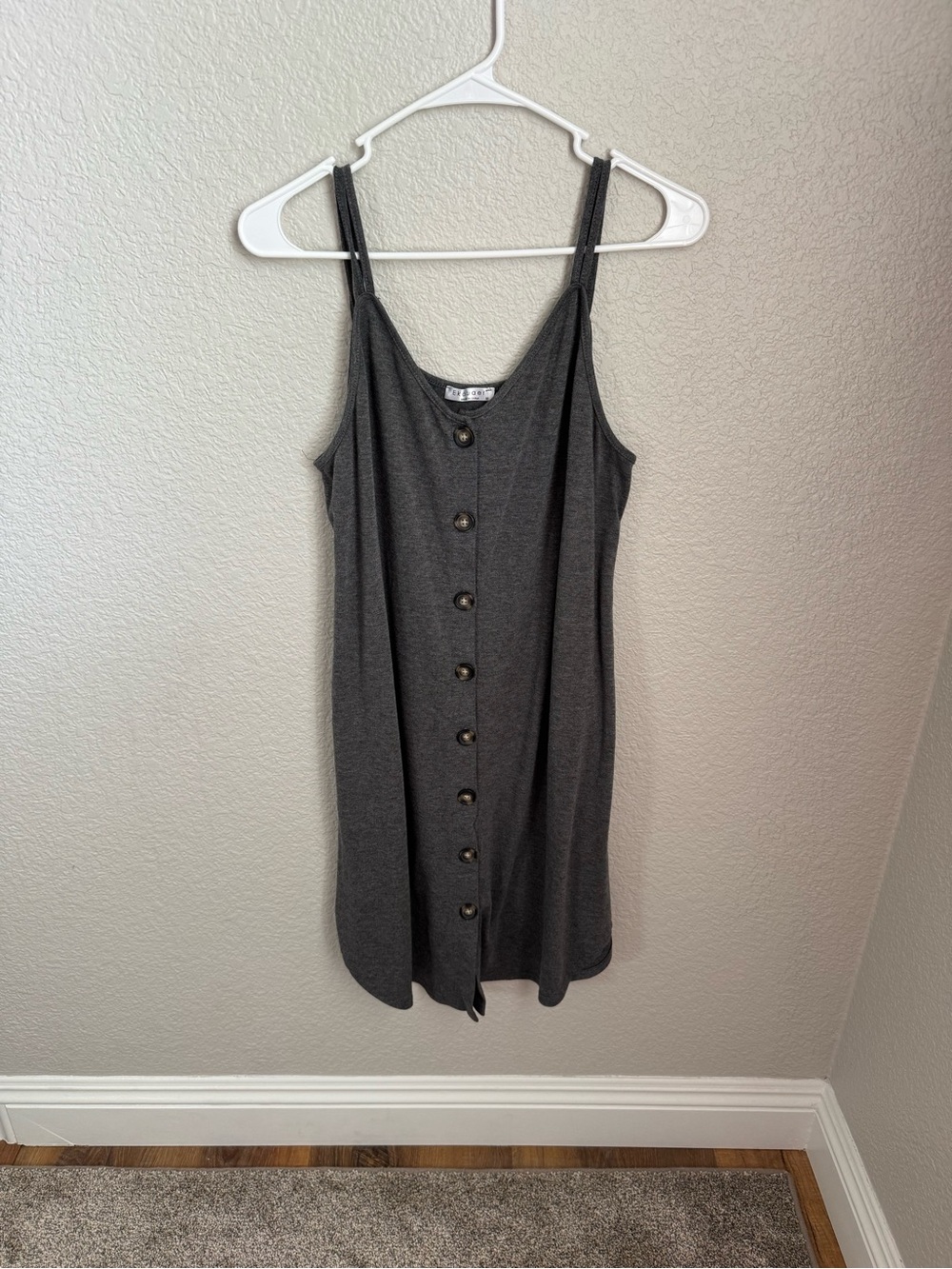 Charcoal Button-Front Midi Dress with Spaghetti Straps
